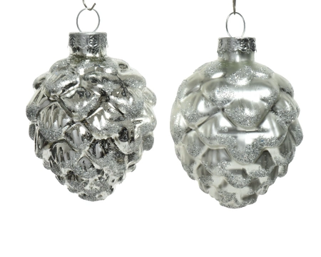 Decoris set kerstballen glas dennenappel | 6 stuks | 5x7 centimeter | zilver - afbeelding 2