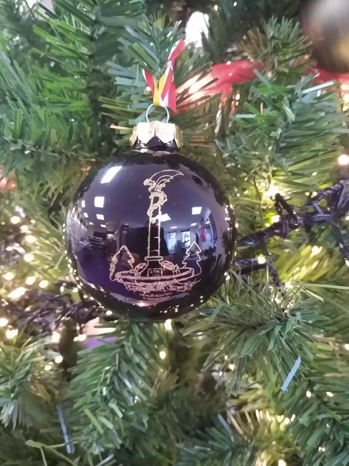 Kerstbal glas 8 cm De drakenfontein | Zwart