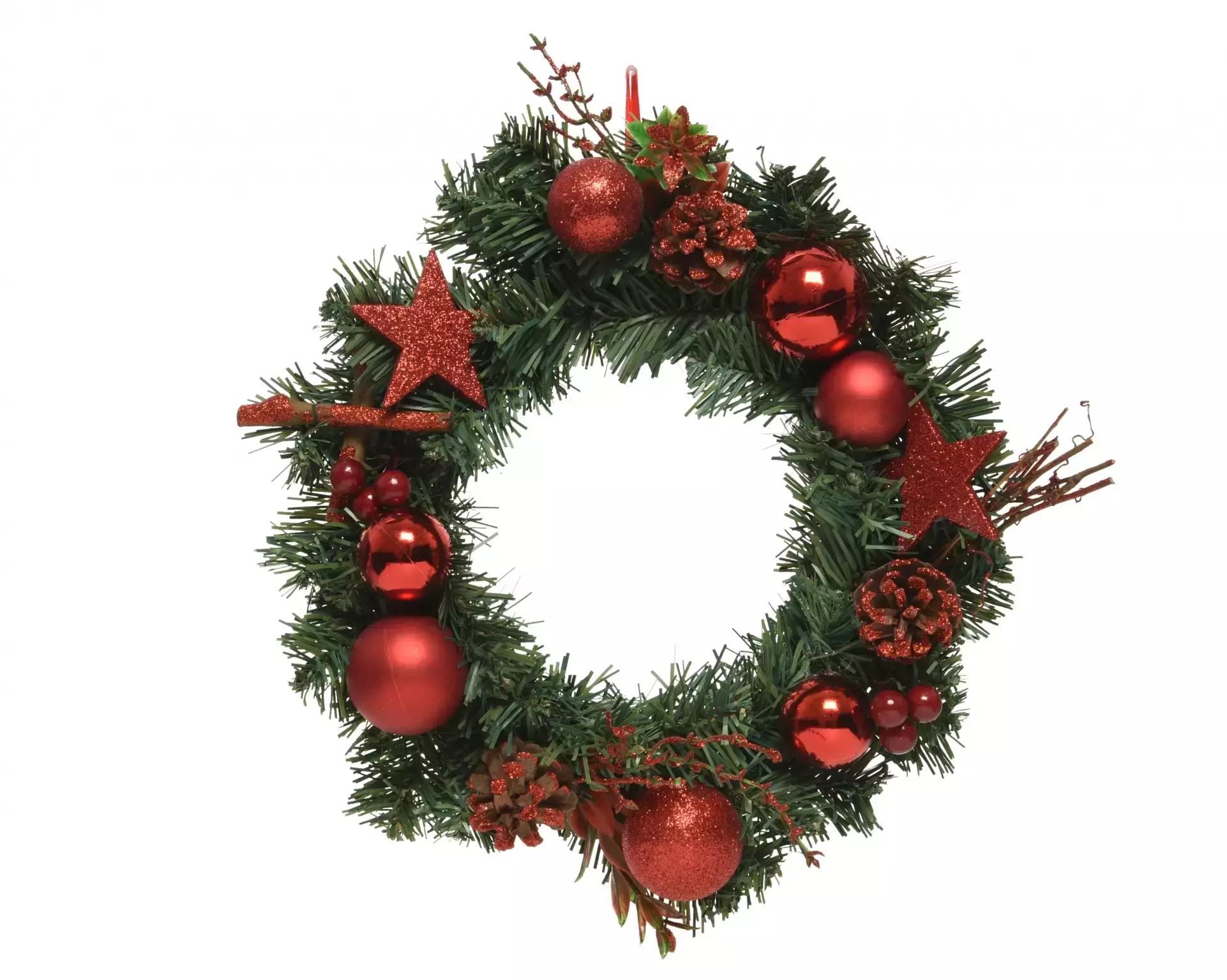 Everlands Krans kerstbal glitter | d30cm | Rood