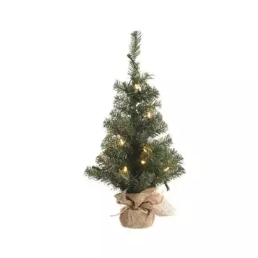 Everlands Miniboom jute prelit - groen/warm wit