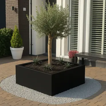 GLM plantenbak Lyon met bodem Zwart 75x75x40cm - afbeelding 1