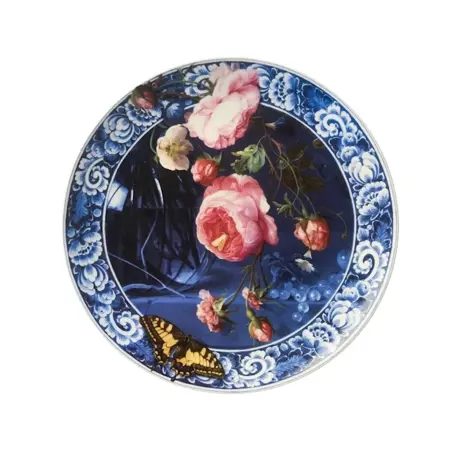 Heinen Delfts Blauw - Wandbord Bloemen van de gouden eeuw d26.5cm