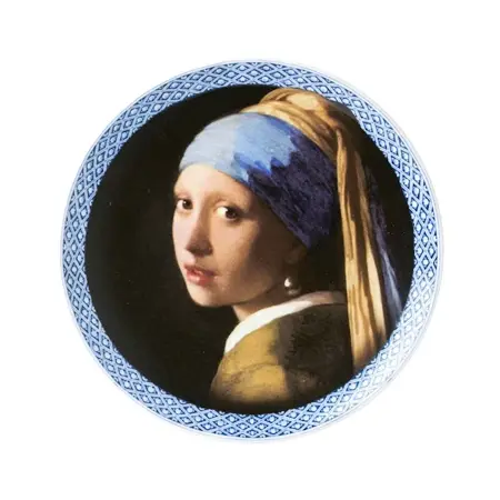 Heinen Delfts Blauw - Wandbord Meisje met de parel d20.5cm