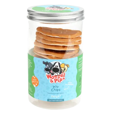 Hondensnack buffelhuid chips+kip pot 250g