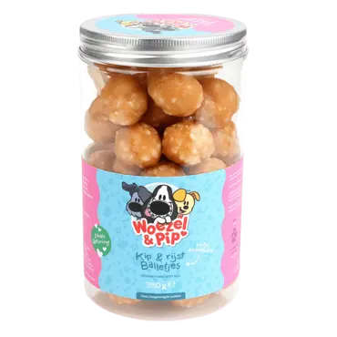 Hondensnack kippenballen+rijst pot 360g