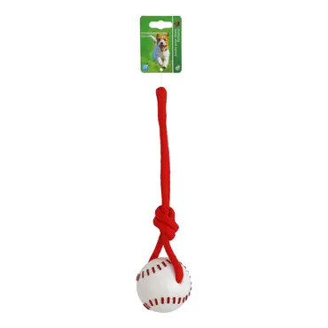 Hondenspeelgoed honkbal+touwlus 8cm wit