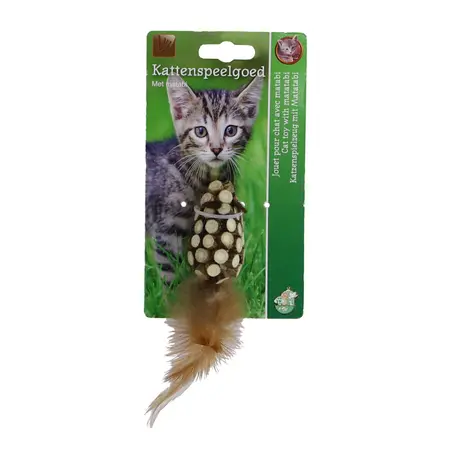 Kattenspeelgoed matabi muis+staart 5cm bruin