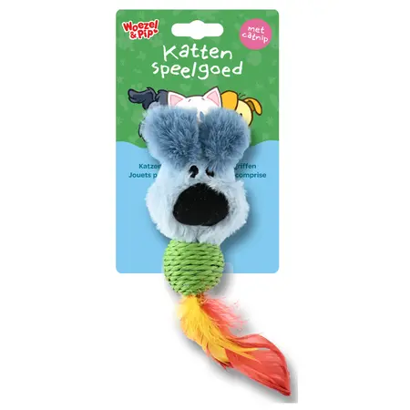 Kattenspeelgoed woezel+sisalbal+veren 23cm