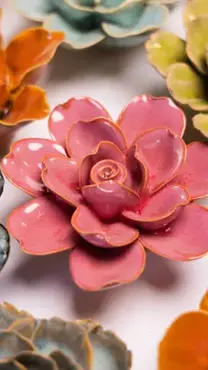 Keramiek Wandbloem Blush Pink Tahitian Gardenia - afbeelding 3