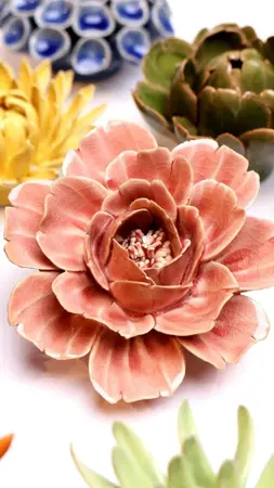 Keramiek Wandbloem Champagne Pink Rose - afbeelding 3