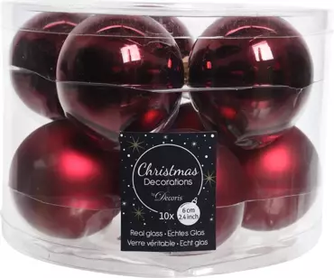 Kerstbal donker rood glas d6cm 10st