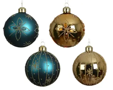 Kerstbal glas 8cm blauw/goud - assortiment