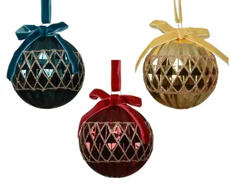 Kerstbal glas 8cm blauw/rood/goud - assortiment