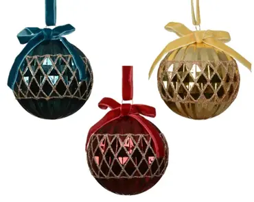 Kerstbal glas 8cm blauw/rood/goud - assortiment