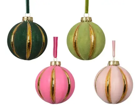 Kerstbal glas 8cm groen/licht groen/roze/licht roze - assortiment