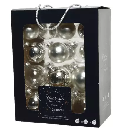 Kerstbal glas d7cm zilver 26st