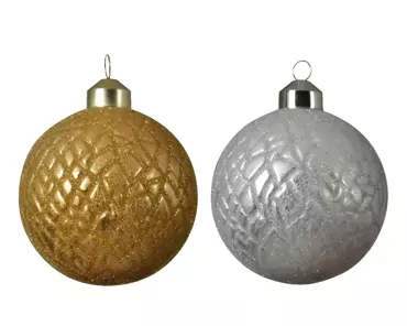 Kerstbal glas d8cm goud/zilver ass2