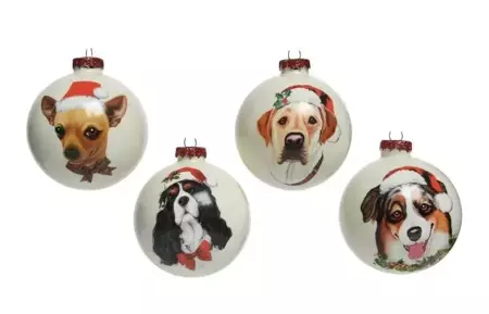 Kerstbal glas d8cm hond | 4 soorten