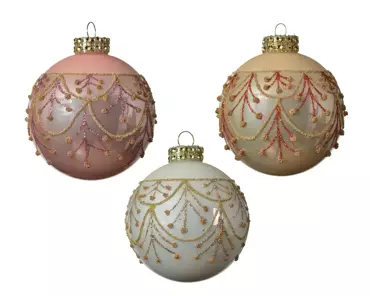 Kerstbal glas d8cm parel/roze/wit ass3