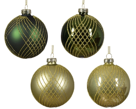 Kerstbal glas mat / glans met goud 8cm