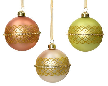 Kerstbal glas met goud en stenen 8cm 