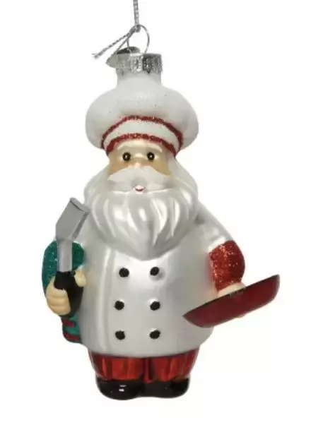 Kerstbal kerstman glas l8b7.5h12cm wit