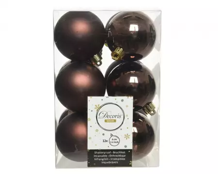 Kerstbal plastic | d6cm| glans mat donker bruin 12st