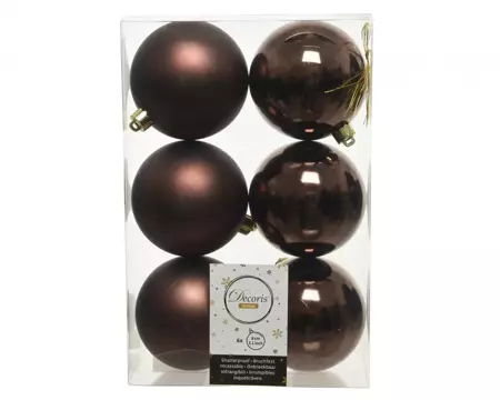 Kerstbal plastic | d8cm | glans mat donker bruin 6st