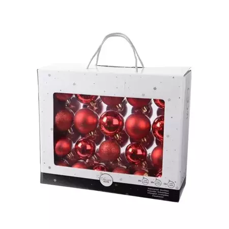 Kerstbal plastic glans met glitter rood 42st