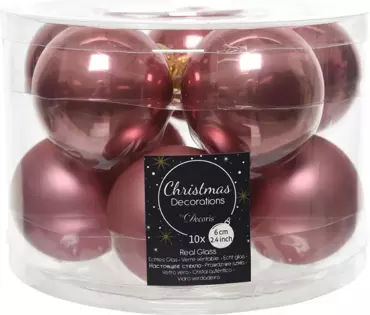 Kerstbal velours roze glas d6cm 10st