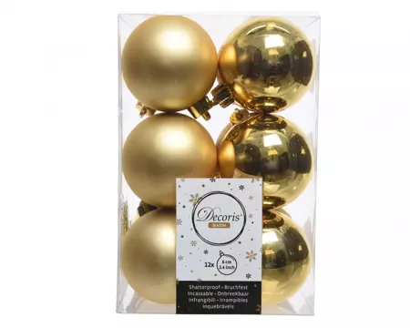 Kerstballen Kunststof Rond | Goud | 6cm | 12st