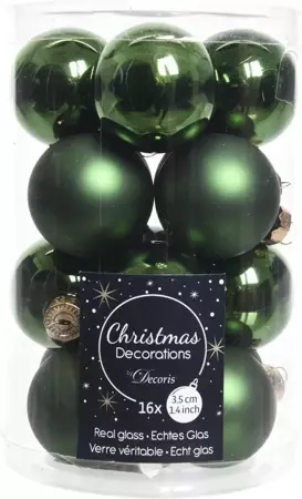 Kerstballen rond dennengroen dia3.5cm 16st