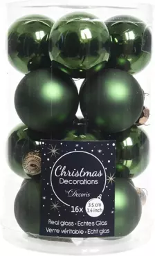 Kerstballen rond dennengroen dia3.5cm 16st