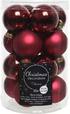 Kerstballen rond donker rood dia3.5cm 16st
