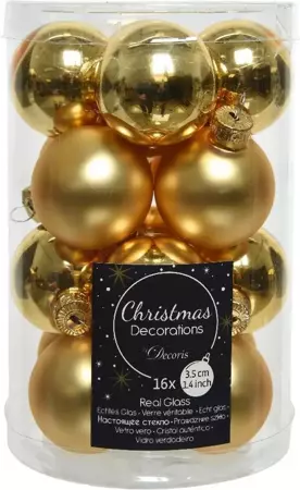 Kerstballen rond goud dia3.5cm 16st