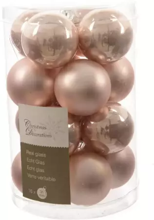 Kerstballen rond poeder roze dia3.5cm 16st