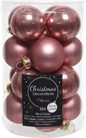 Kerstballen rond velours roze dia3.5cm 16st