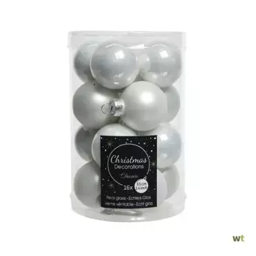 Kerstballen rond winter wit dia3.5cm 16st