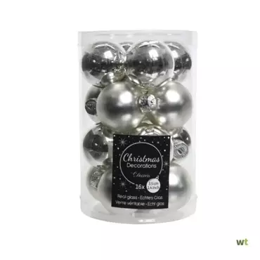 Kerstballen rond zilver dia3,5cm 16st