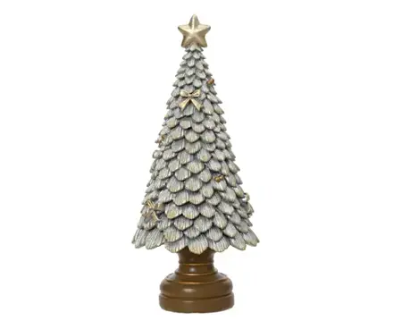 Kerstboom polyresin 10x10x23cm zilver