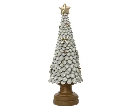 Kerstboom polyresin 12x12x36cm zilver