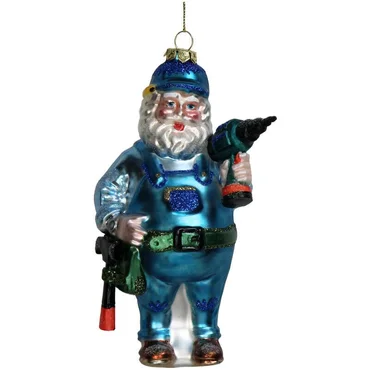 Kersten Ornament Bouwvakker glas blauw 14cm - afbeelding 1