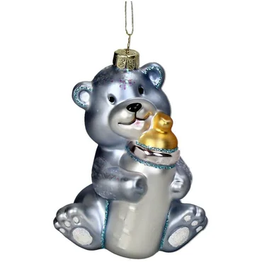 Kersten Ornament Geboorte teddy glas blauw 11.4cm - afbeelding 1