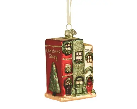 Kersthanger glas boekenhuis 6.3x4.9x9.7cm - afbeelding 1