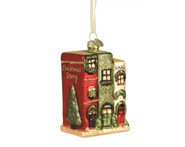 Kersthanger glas boekenhuis 6.3x4.9x9.7cm - afbeelding 1