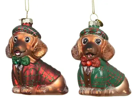 Kersthanger glas hond 8x4.5x8cm - assortiment
