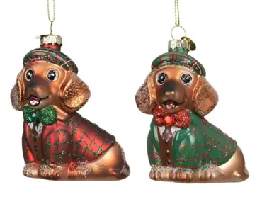 Kersthanger glas hond 8x4.5x8cm - assortiment