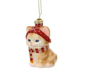 Kersthanger kat glas 5.5x5.5x10cm