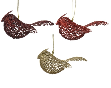 Kersthanger vogel Rood of goud 4x11x4cm