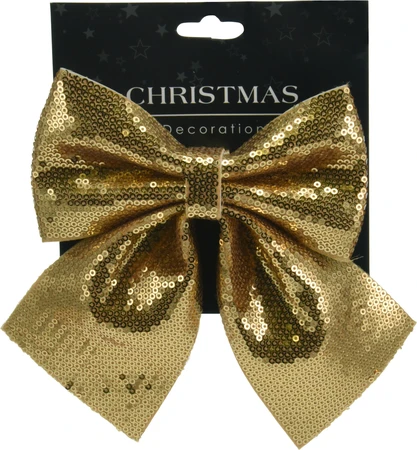 Kerstversiering Strik met Pailletten 17cm - Goud